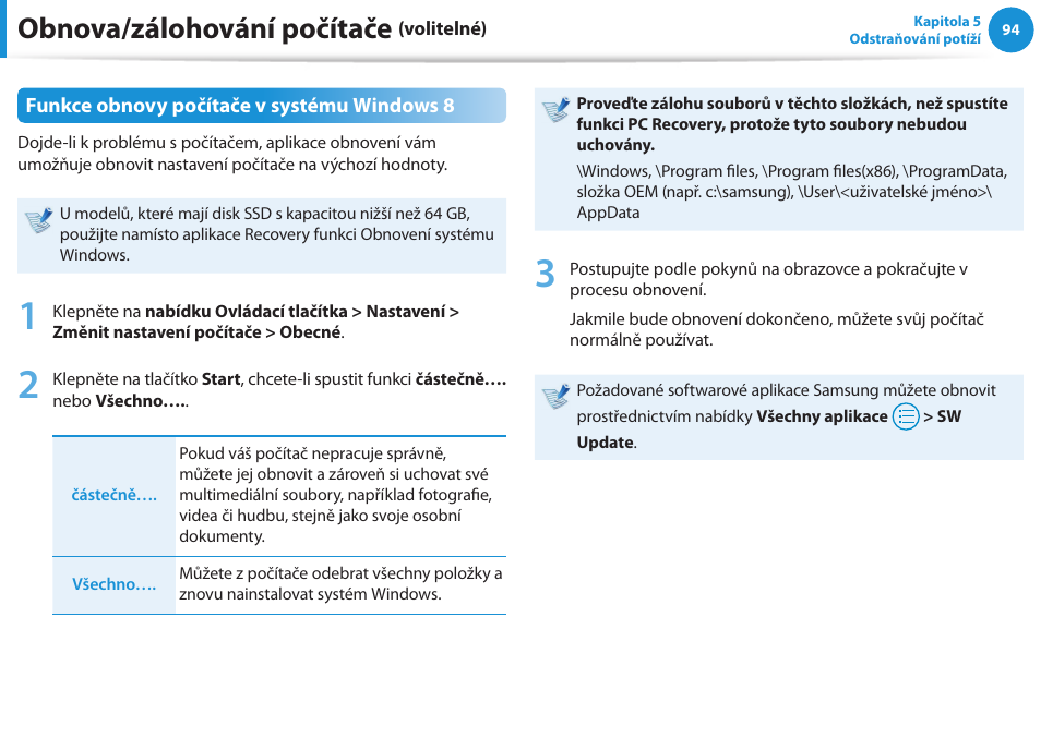 Obnova/zálohování počítače | Samsung NP370R5E User Manual | Page 95 / 133