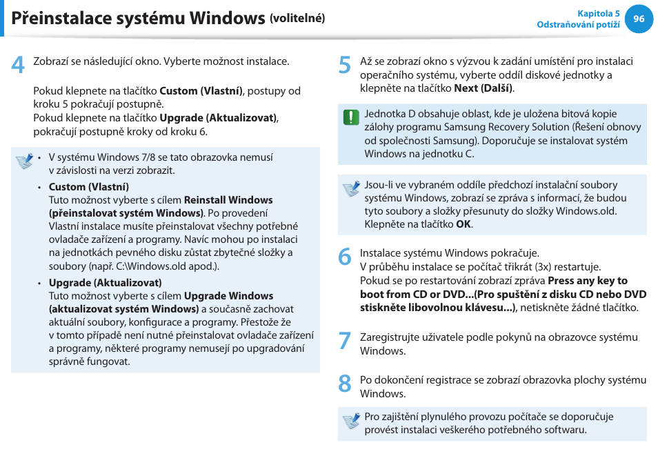 Přeinstalace systému windows | Samsung NP370R5E User Manual | Page 97 / 133