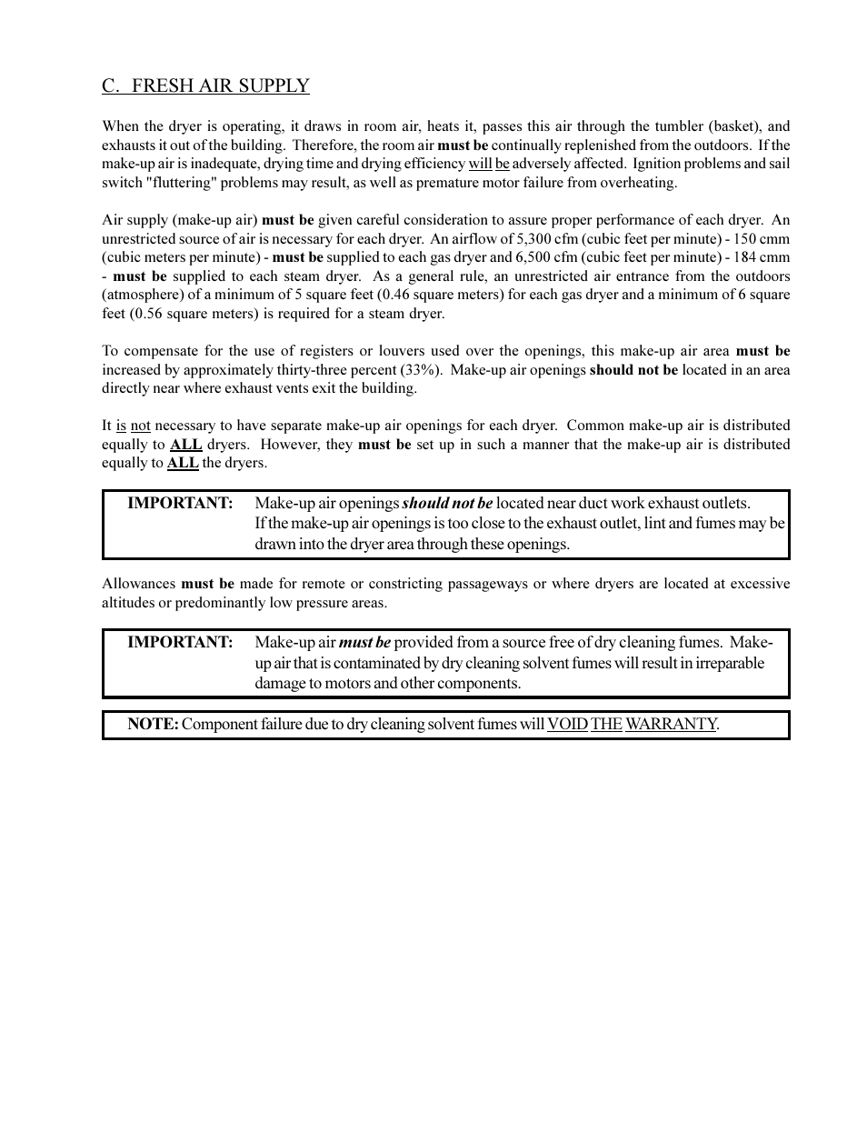 C. fresh air supply | American Dryer Non-Tilting Phase 5 ML-200 User Manual | Page 17 / 59
