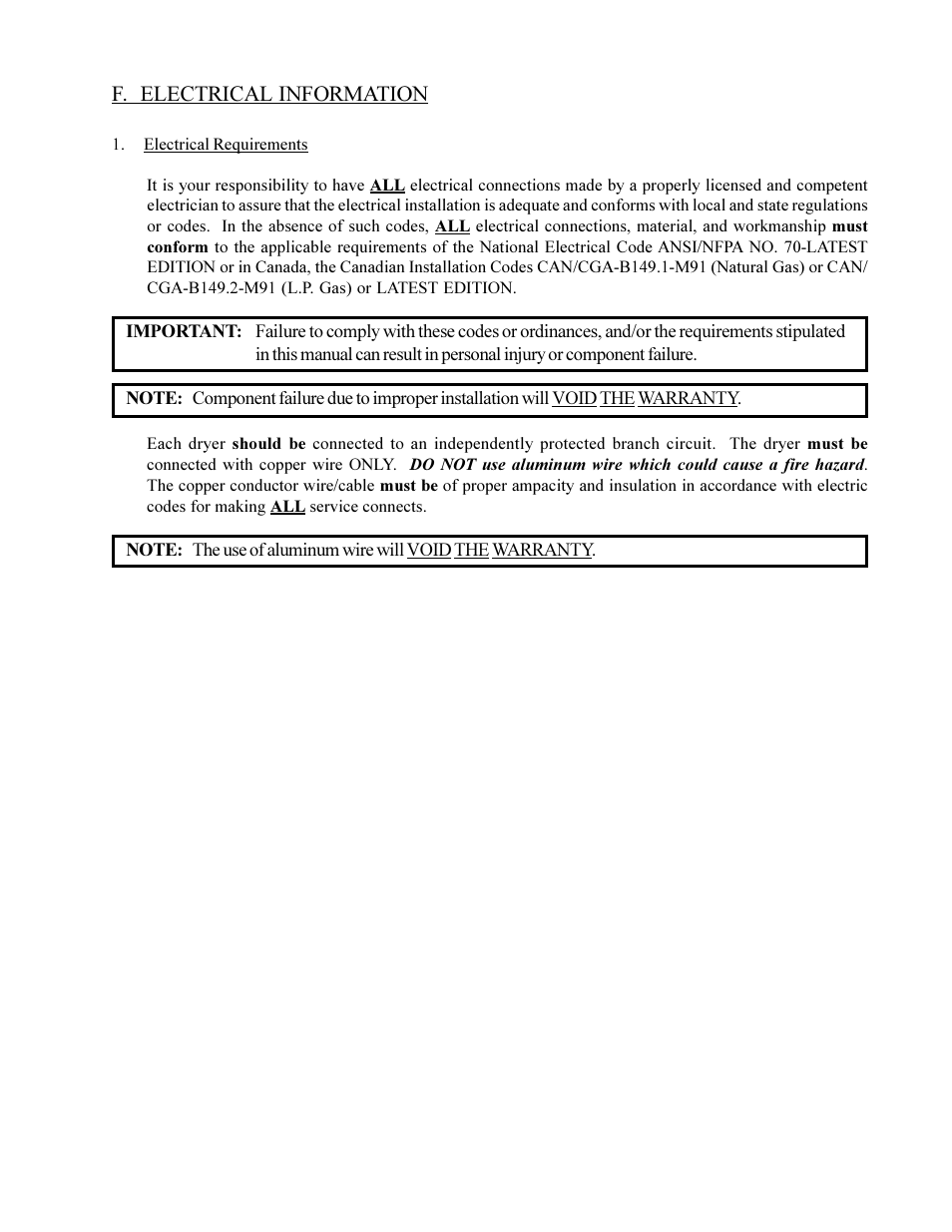 F. electrical information | American Dryer Non-Tilting Phase 5 ML-200 User Manual | Page 21 / 59