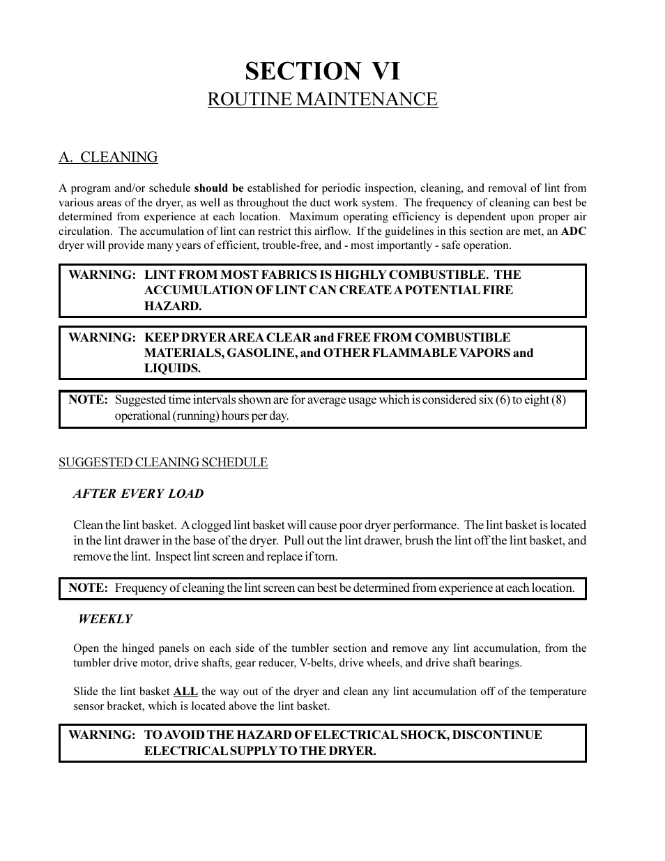 Routine maintenance | American Dryer Non-Tilting Phase 5 ML-200 User Manual | Page 40 / 59