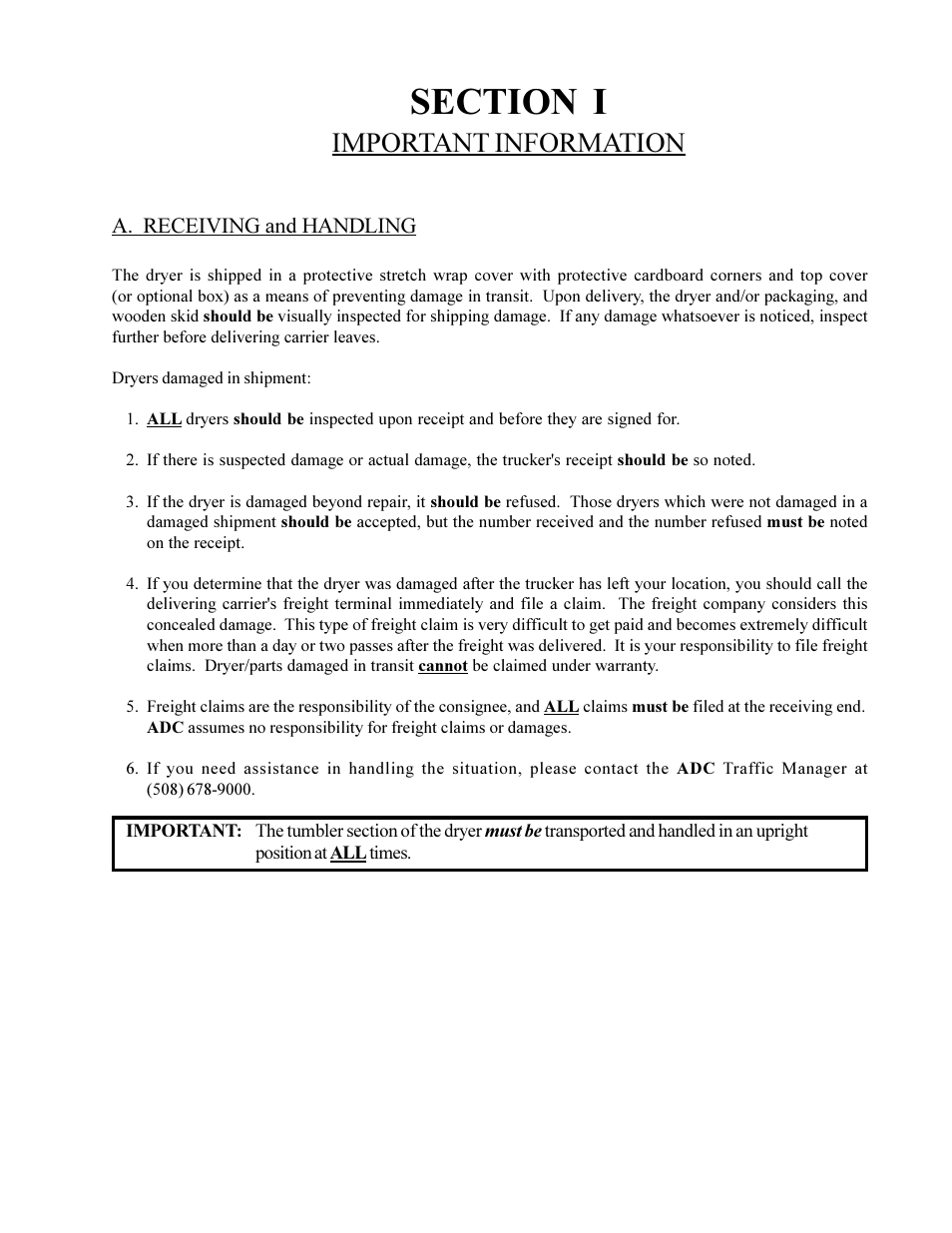 Important information | American Dryer Non-Tilting Phase 5 ML-200 User Manual | Page 7 / 59