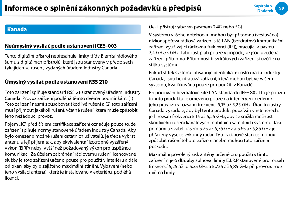 Informace o splnění zákonných požadavků a předpisů | Samsung XE500T1C User Manual | Page 100 / 117