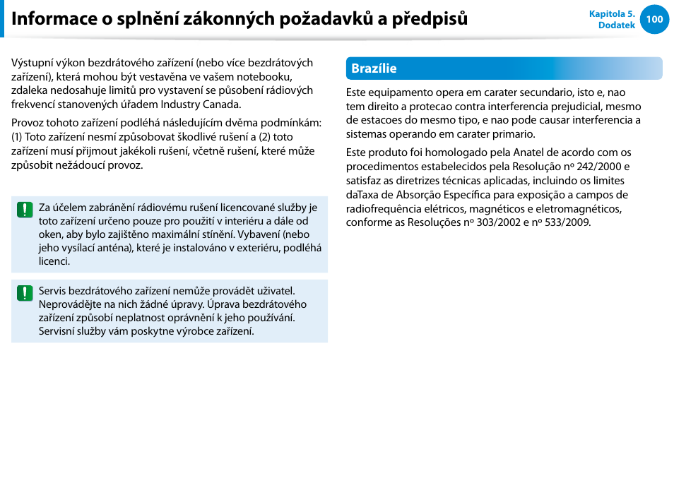 Informace o splnění zákonných požadavků a předpisů | Samsung XE500T1C User Manual | Page 101 / 117