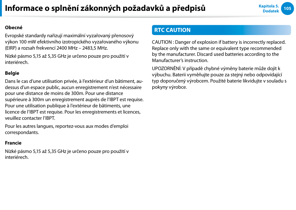 Informace o splnění zákonných požadavků a předpisů | Samsung XE500T1C User Manual | Page 106 / 117