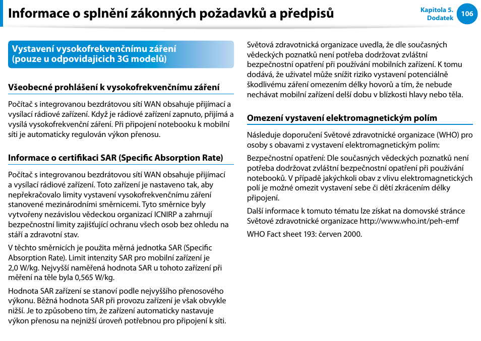 Informace o splnění zákonných požadavků a předpisů | Samsung XE500T1C User Manual | Page 107 / 117
