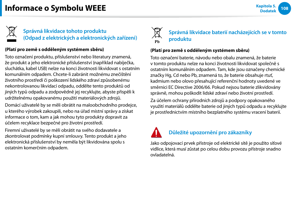 Informace o symbolu weee | Samsung XE500T1C User Manual | Page 109 / 117