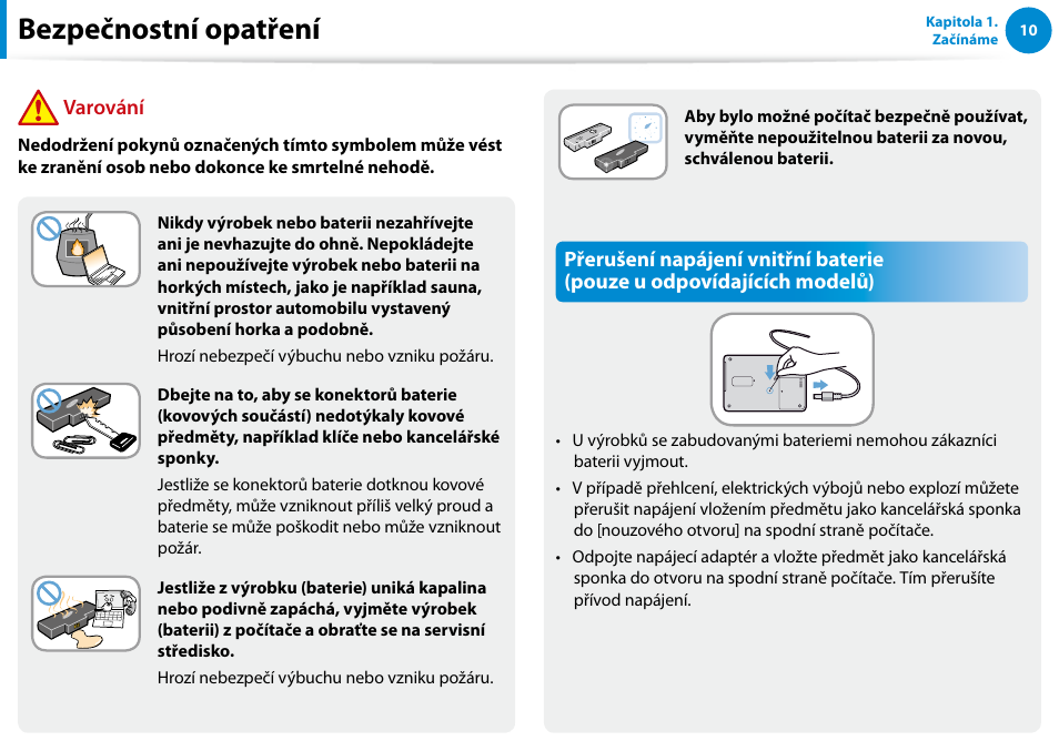 Bezpečnostní opatření, Varování | Samsung XE500T1C User Manual | Page 11 / 117