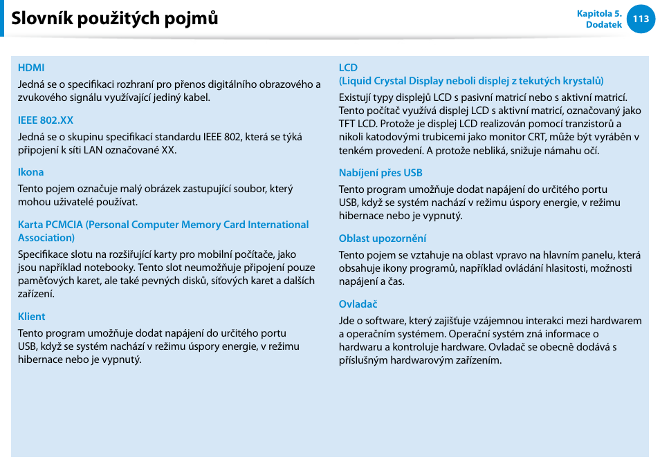 Slovník použitých pojmů | Samsung XE500T1C User Manual | Page 114 / 117
