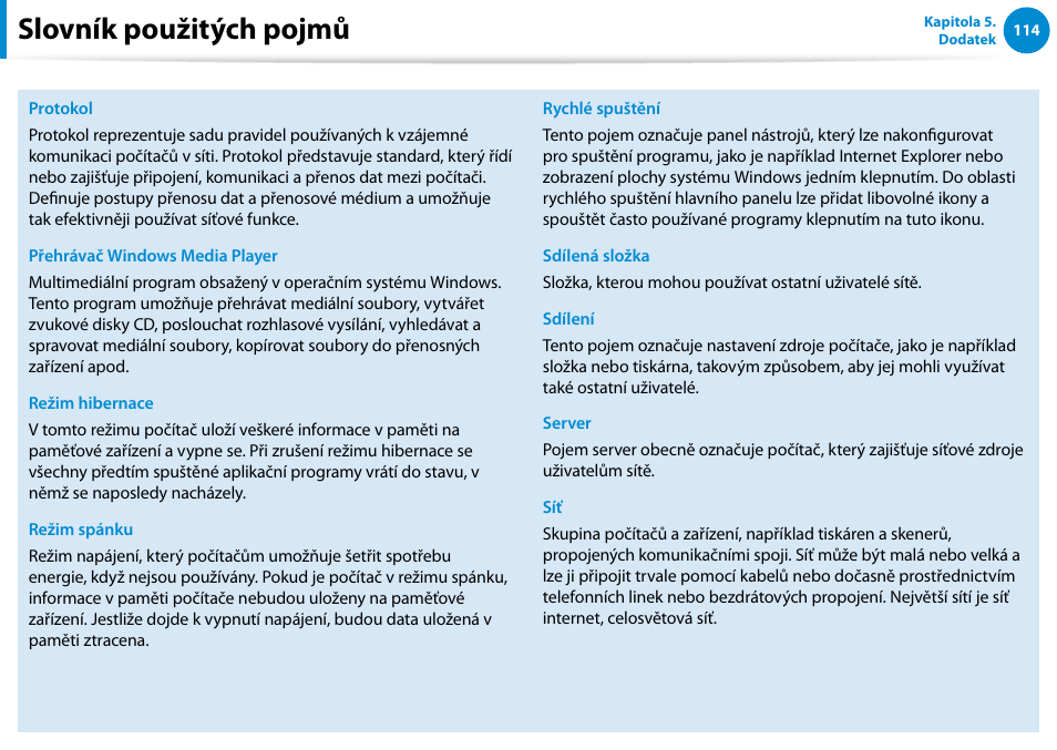 Slovník použitých pojmů | Samsung XE500T1C User Manual | Page 115 / 117