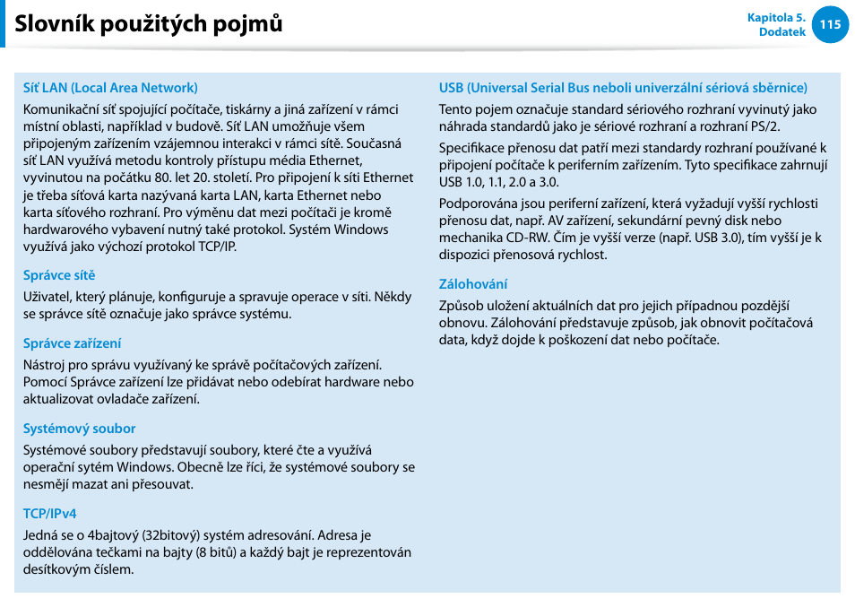 Slovník použitých pojmů | Samsung XE500T1C User Manual | Page 116 / 117