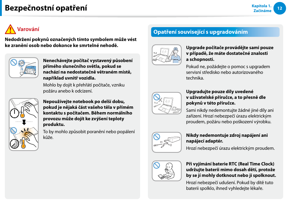 Bezpečnostní opatření, Opatření související s upgradováním, Varování | Samsung XE500T1C User Manual | Page 13 / 117