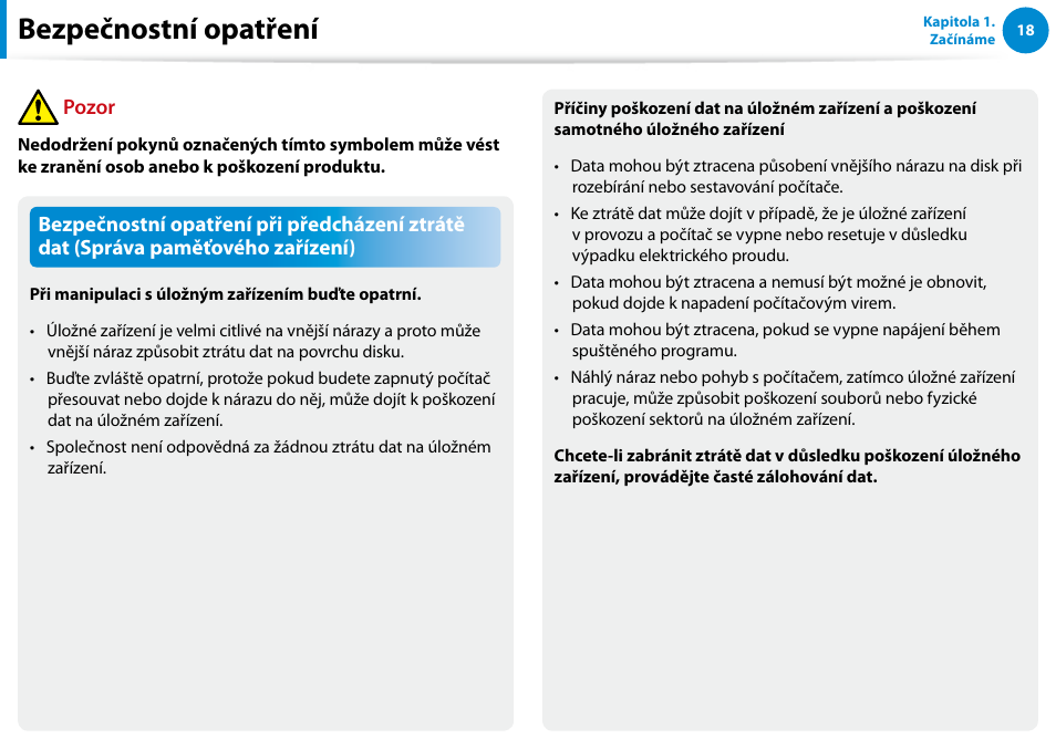 Bezpečnostní opatření, Pozor | Samsung XE500T1C User Manual | Page 19 / 117