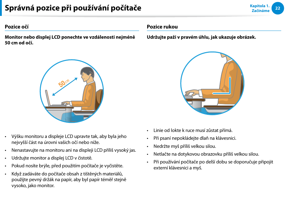 Správná pozice při používání počítače | Samsung XE500T1C User Manual | Page 23 / 117