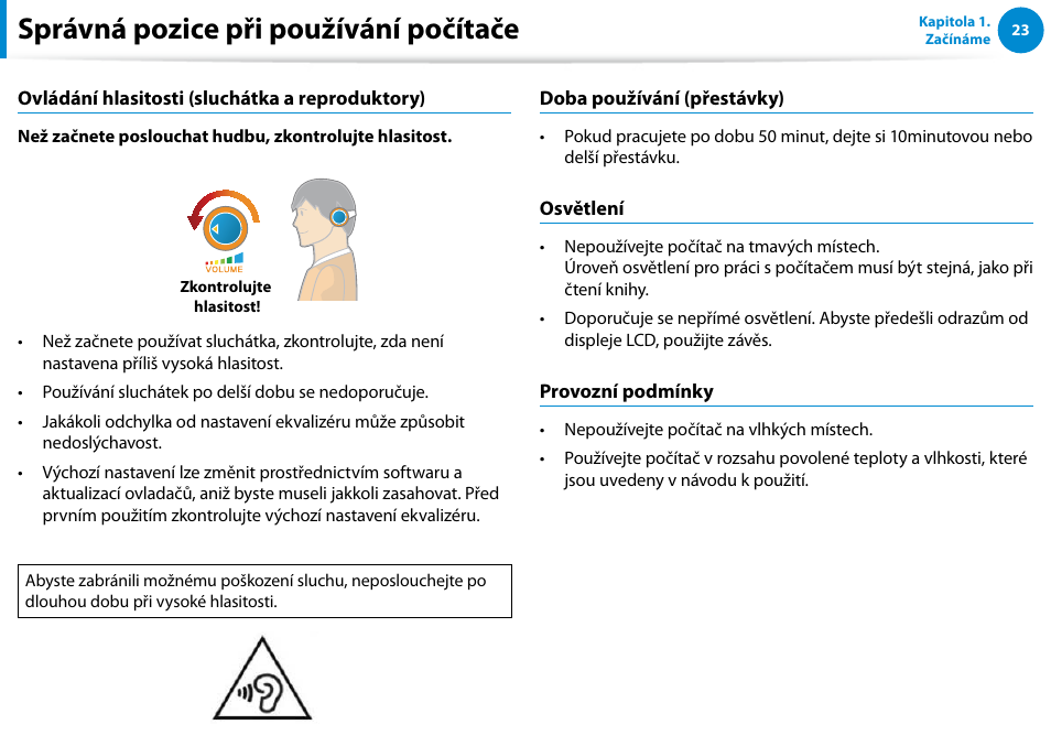 Správná pozice při používání počítače | Samsung XE500T1C User Manual | Page 24 / 117