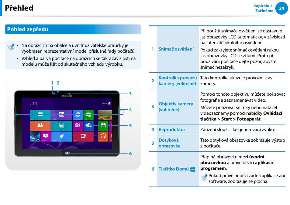Přehled, Pohled zepředu | Samsung XE500T1C User Manual | Page 25 / 117