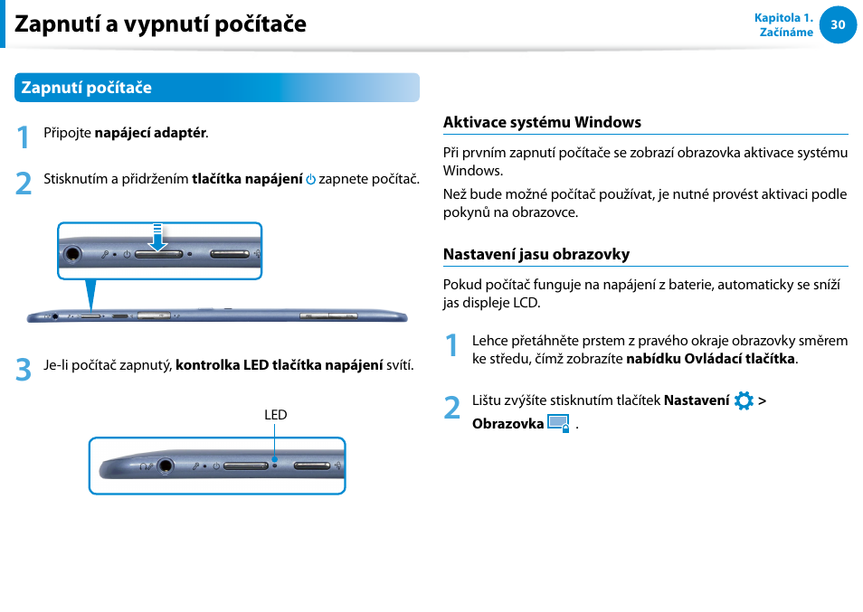 Zapnutí a vypnutí počítače | Samsung XE500T1C User Manual | Page 31 / 117