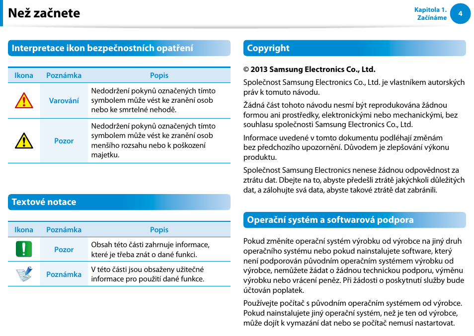 Než začnete | Samsung XE500T1C User Manual | Page 5 / 117