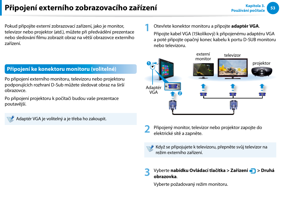 Připojení externího zobrazovacího zařízení | Samsung XE500T1C User Manual | Page 54 / 117