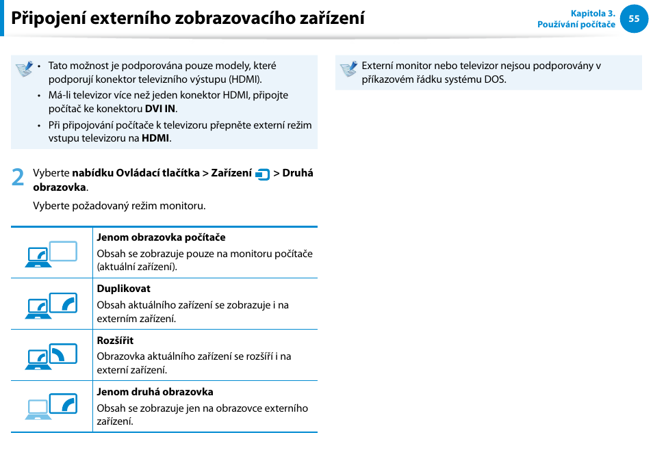 Připojení externího zobrazovacího zařízení | Samsung XE500T1C User Manual | Page 56 / 117