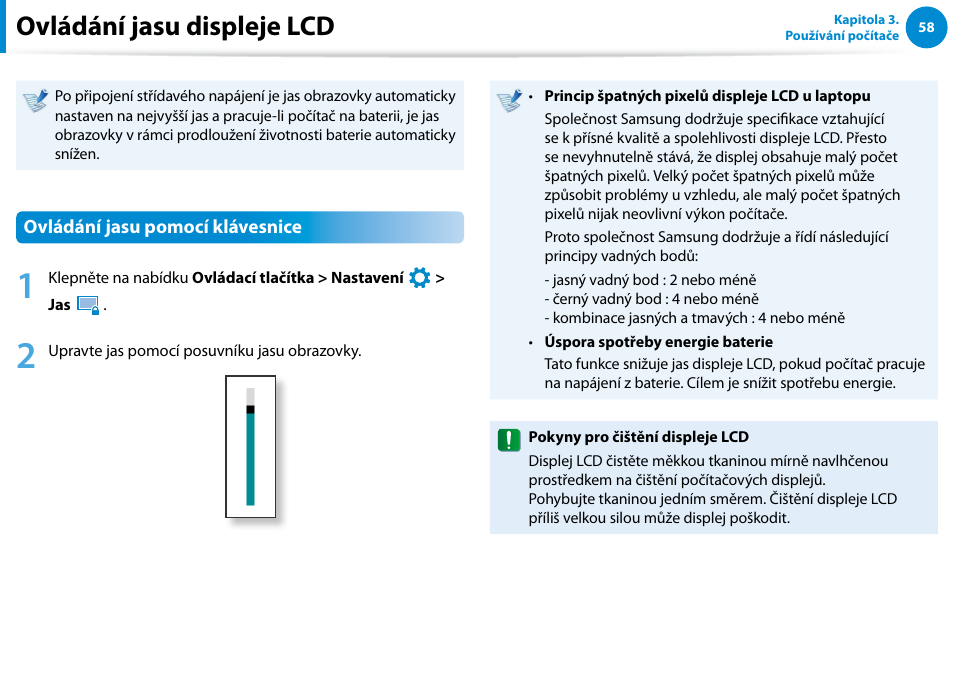 Ovládání jasu displeje lcd | Samsung XE500T1C User Manual | Page 59 / 117