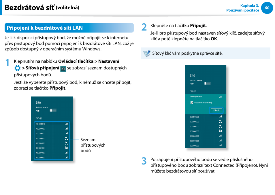 Bezdrátová síť | Samsung XE500T1C User Manual | Page 61 / 117