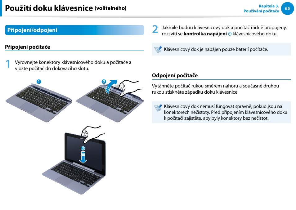Použití doku klávesnice | Samsung XE500T1C User Manual | Page 66 / 117