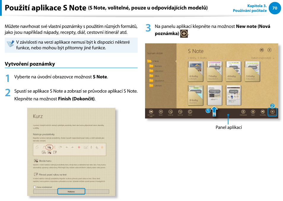 Použití aplikace s note (s note, volitelné) | Samsung XE500T1C User Manual | Page 71 / 117