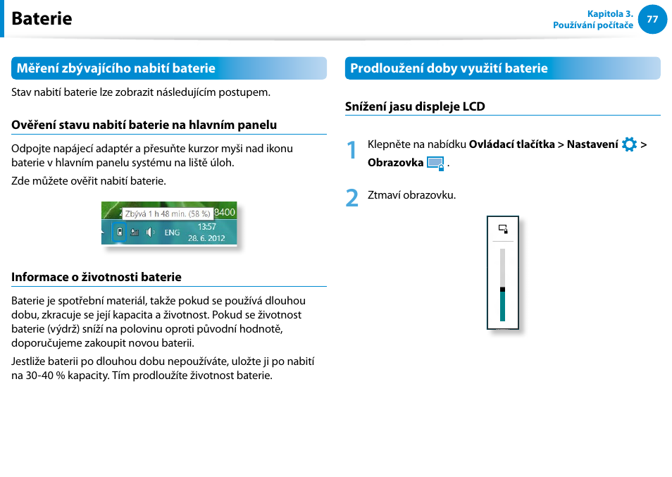 Baterie | Samsung XE500T1C User Manual | Page 78 / 117