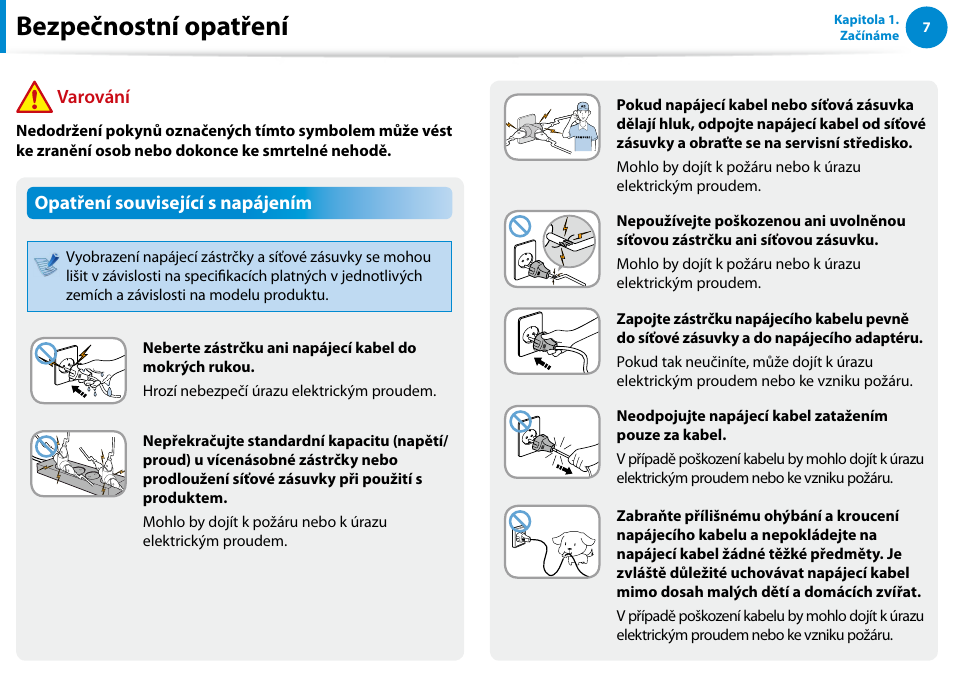 Bezpečnostní opatření | Samsung XE500T1C User Manual | Page 8 / 117