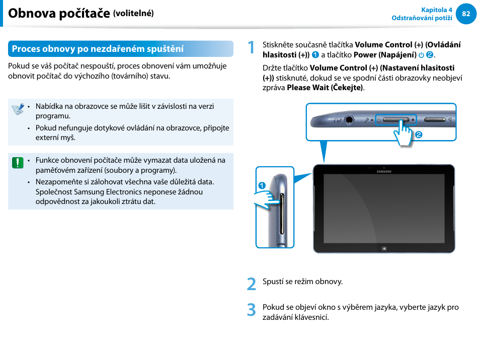 Obnova počítače (volitelné), Obnova počítače | Samsung XE500T1C User Manual | Page 83 / 117