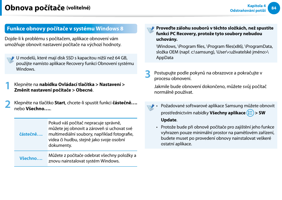 Obnova počítače | Samsung XE500T1C User Manual | Page 85 / 117