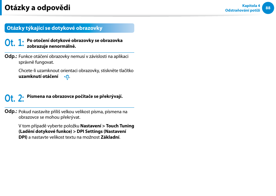 Ot. 1, Ot. 2, Otázky a odpovědi | Samsung XE500T1C User Manual | Page 89 / 117