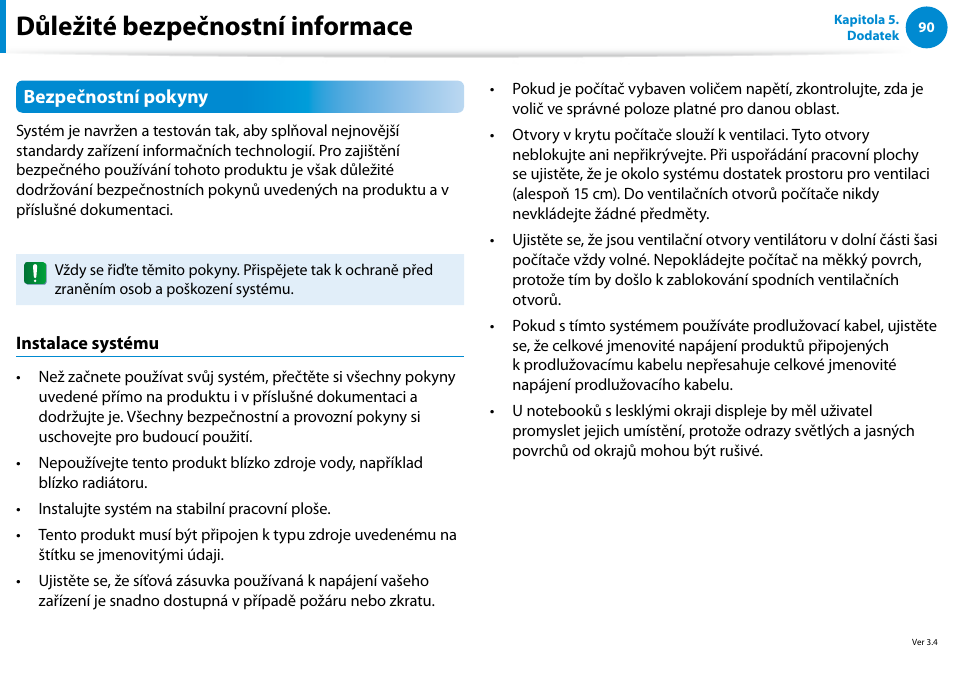 Důležité bezpečnostní informace | Samsung XE500T1C User Manual | Page 91 / 117