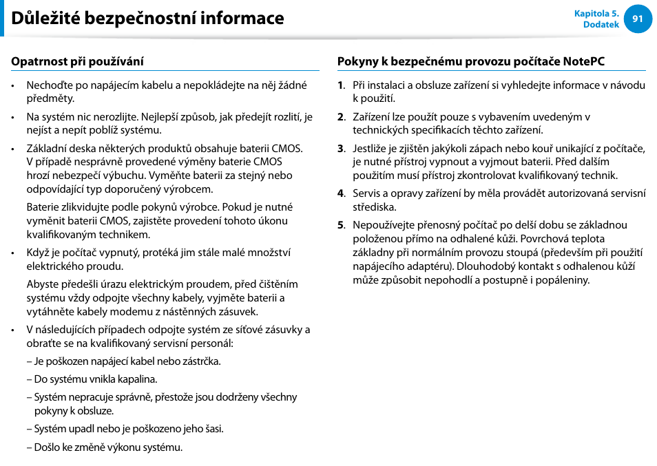 Důležité bezpečnostní informace | Samsung XE500T1C User Manual | Page 92 / 117