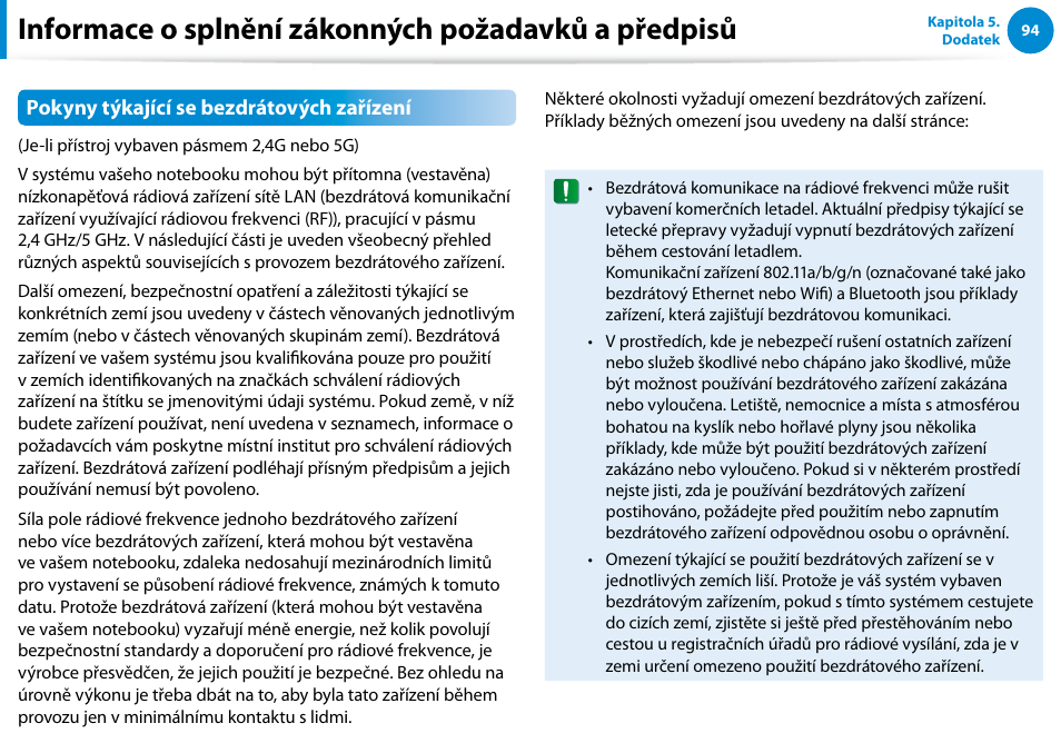 Informace o splnění zákonných požadavků a předpisů, Informace o splnění zákonných, Požadavků a předpisů | Samsung XE500T1C User Manual | Page 95 / 117