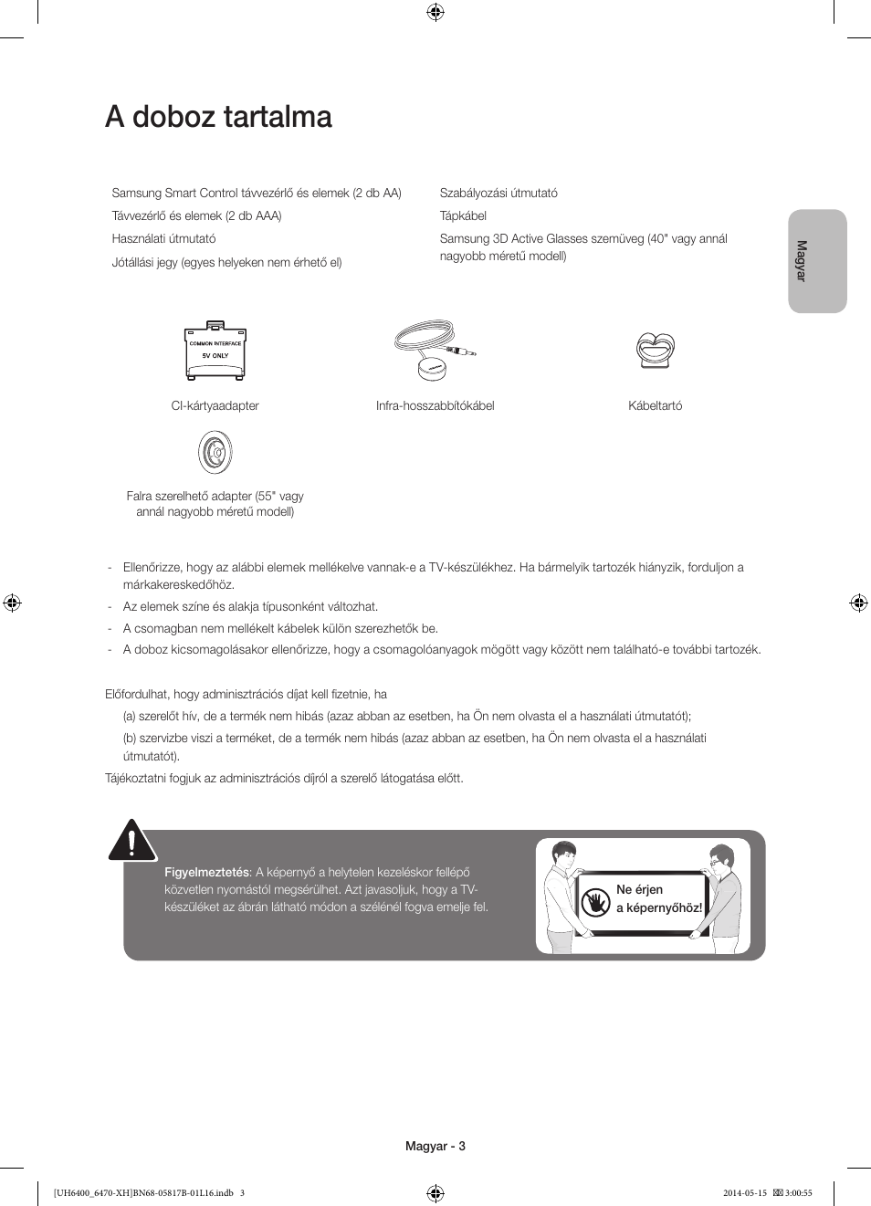 A doboz tartalma | Samsung UE48H6400AW User Manual | Page 25 / 353