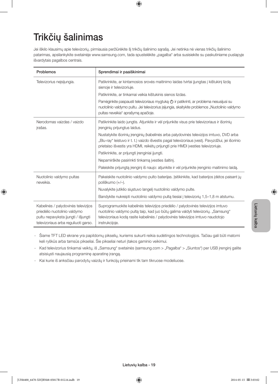 Trikčių šalinimas | Samsung UE48H6400AW User Manual | Page 327 / 353