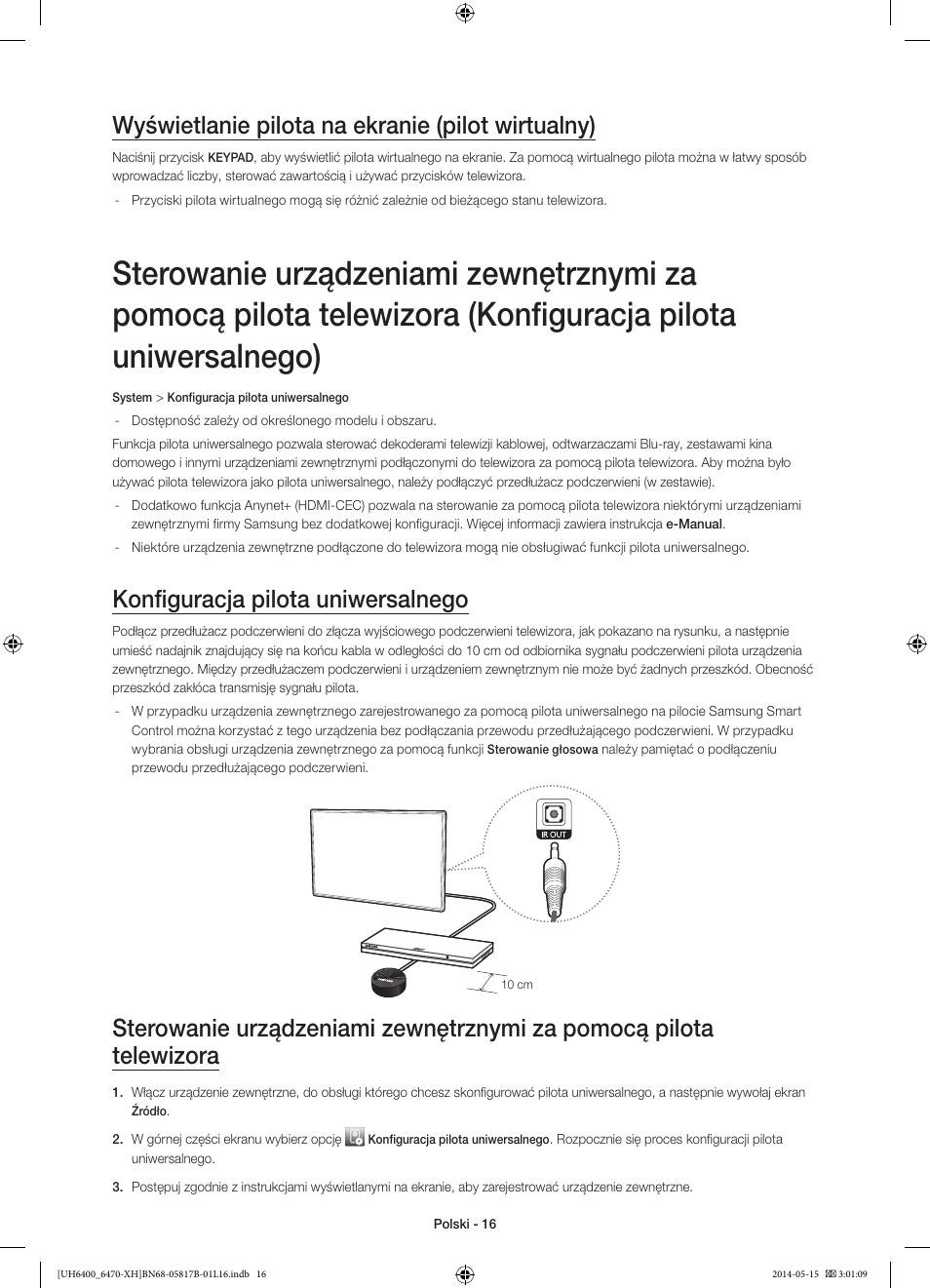 Wyświetlanie pilota na ekranie (pilot wirtualny), Konfiguracja pilota uniwersalnego | Samsung UE48H6400AW User Manual | Page 60 / 353