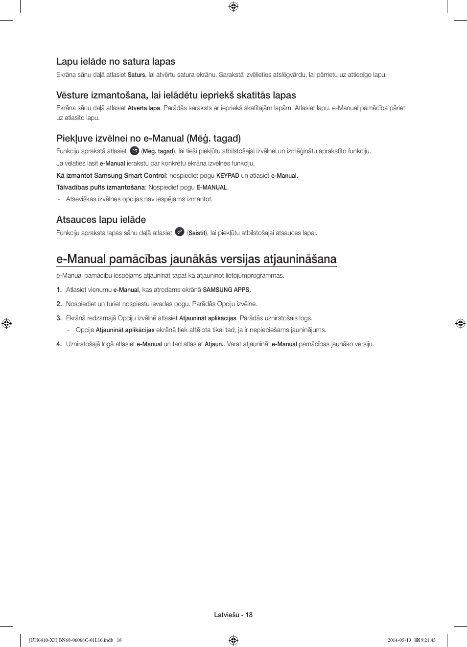 E-manual pamācības jaunākās versijas atjaunināšana, Lapu ielāde no satura lapas, Piekļuve izvēlnei no e-manual (mēģ. tagad) | Atsauces lapu ielāde | Samsung UE32H6410SS User Manual | Page 304 / 353