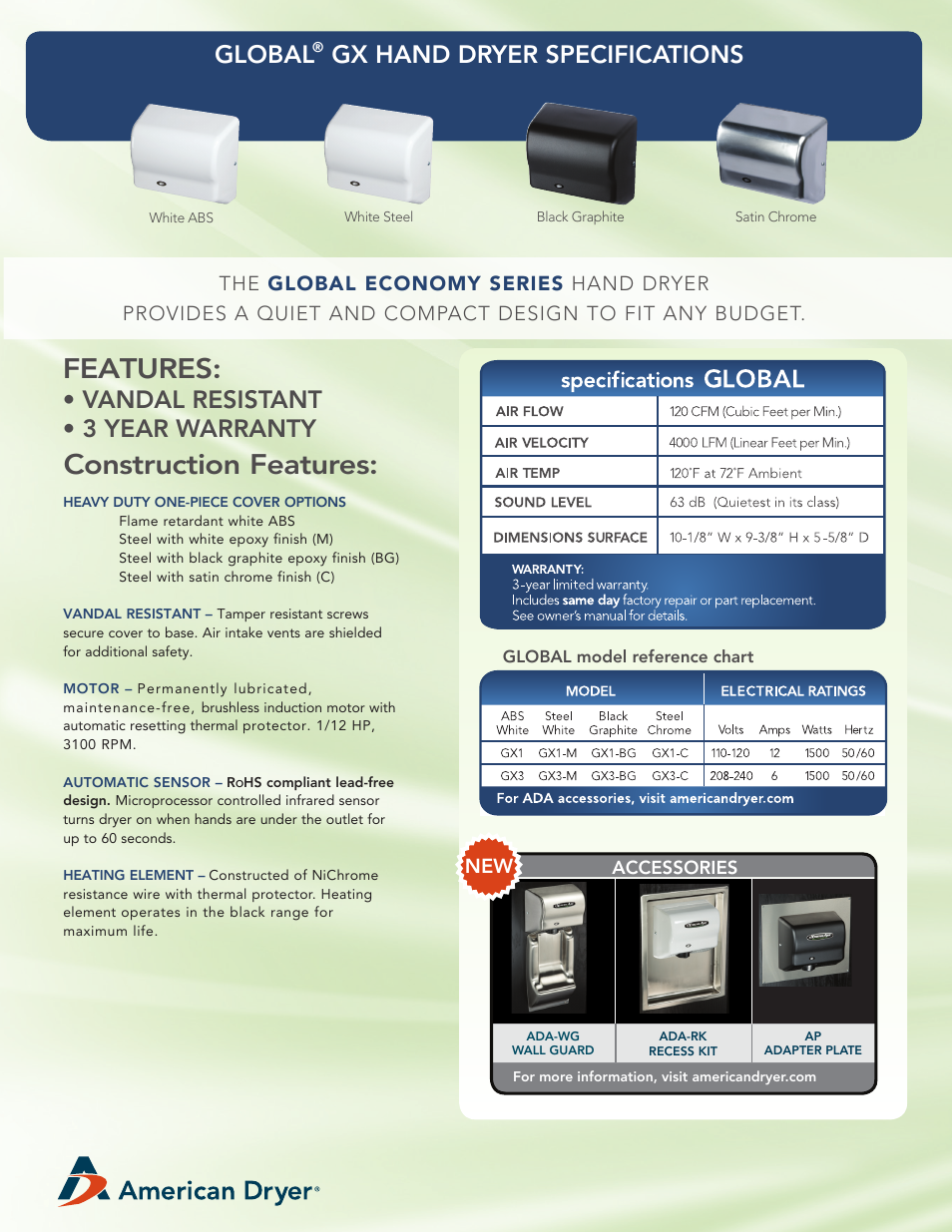 American Dryer GX1-M User Manual | 2 pages