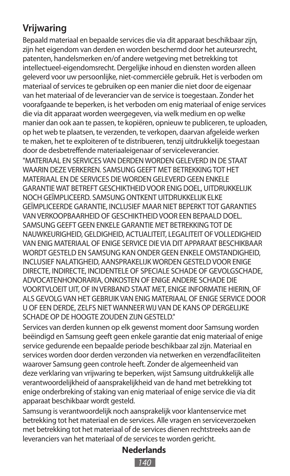 Vrijwaring | Samsung GT-P5200 User Manual | Page 141 / 558