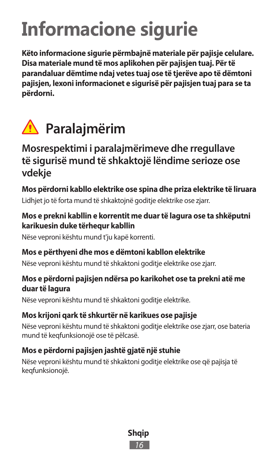 Shqip, Informacione sigurie, Paralajmërim | Samsung GT-P5200 User Manual | Page 17 / 558