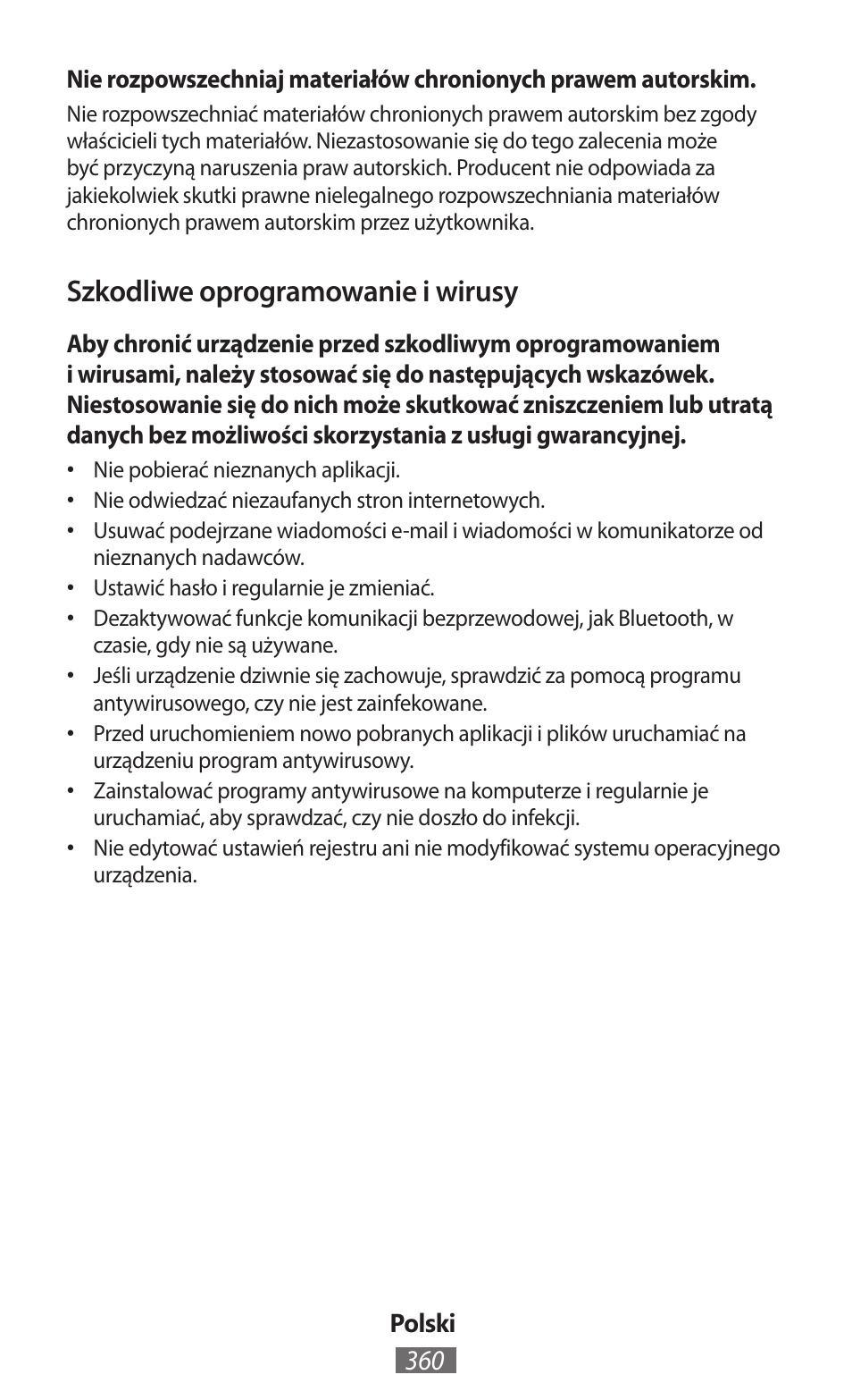 Szkodliwe oprogramowanie i wirusy | Samsung GT-P5200 User Manual | Page 361 / 558