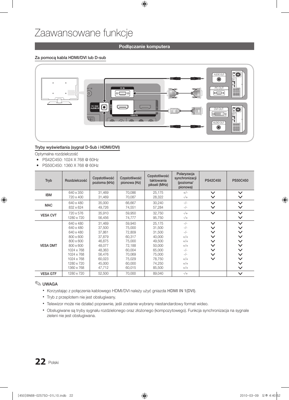 Zaawansowane funkcje | Samsung PS42C450B1W User Manual | Page 102 / 401