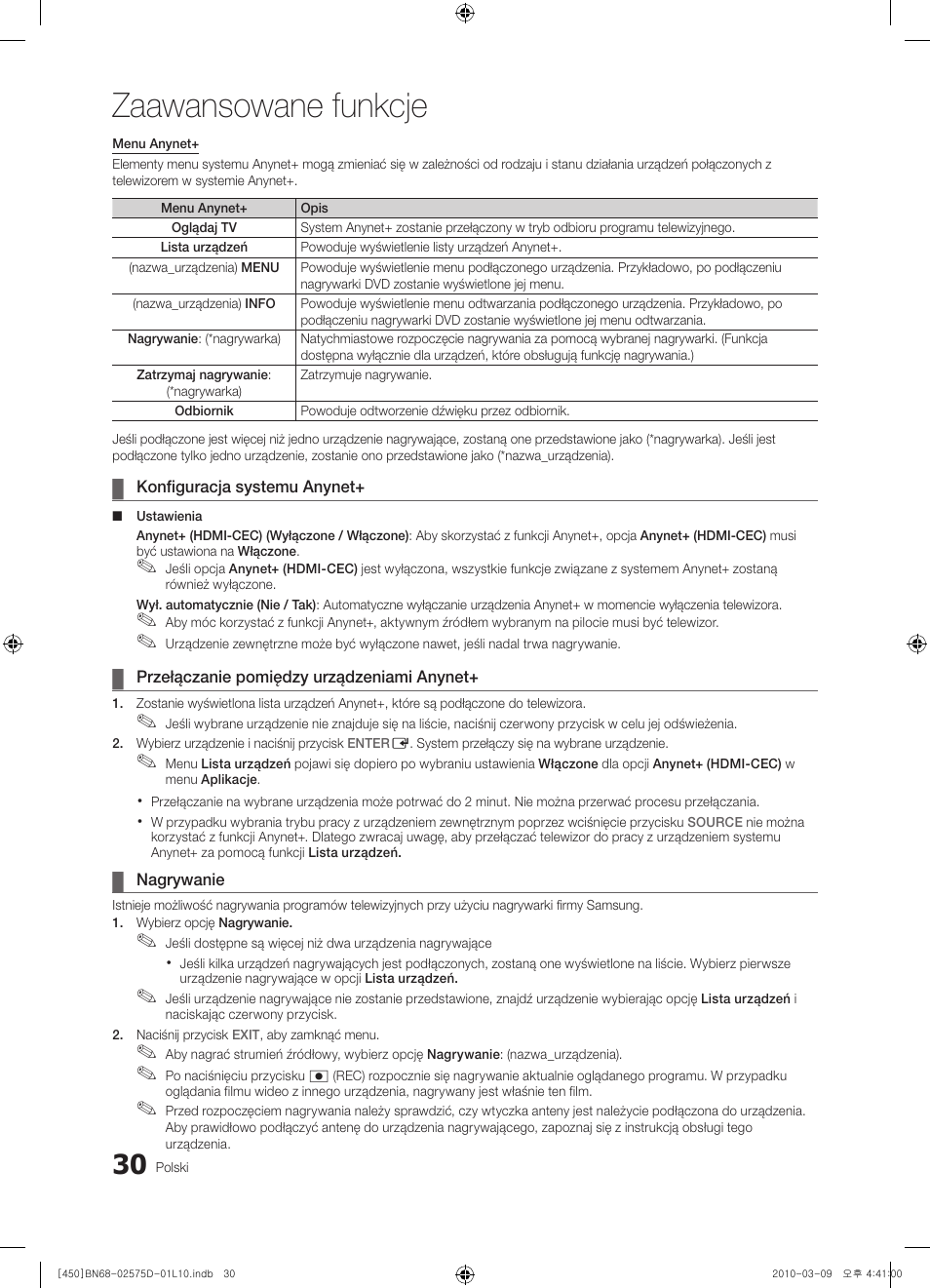 Zaawansowane funkcje | Samsung PS42C450B1W User Manual | Page 110 / 401