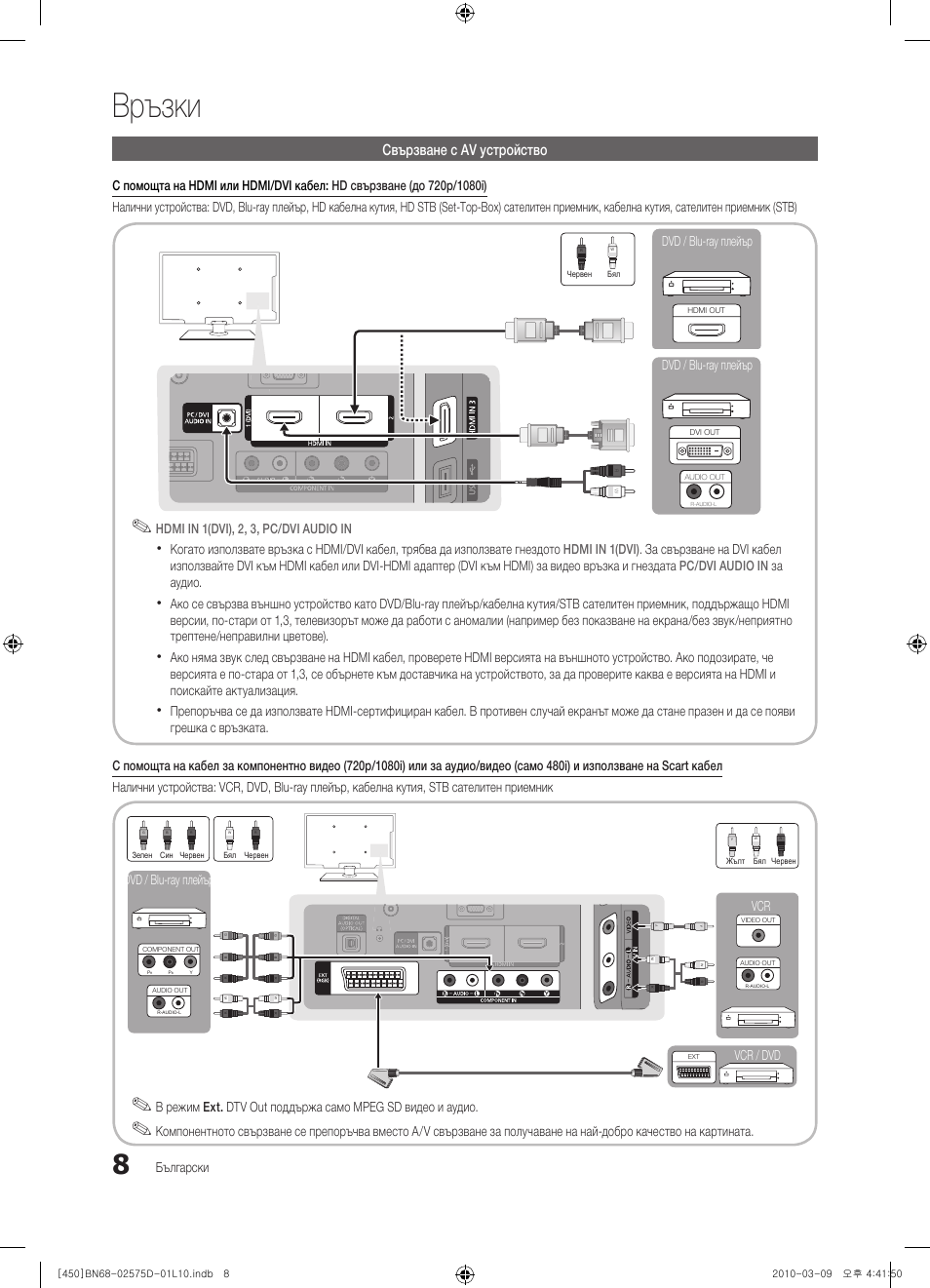 Връзки, Свързване с av устройство | Samsung PS42C450B1W User Manual | Page 168 / 401