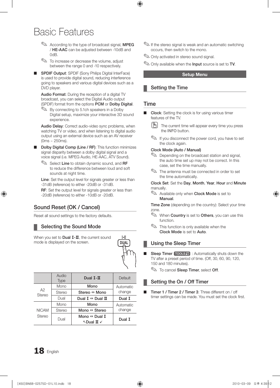 Basic features | Samsung PS42C450B1W User Manual | Page 18 / 401