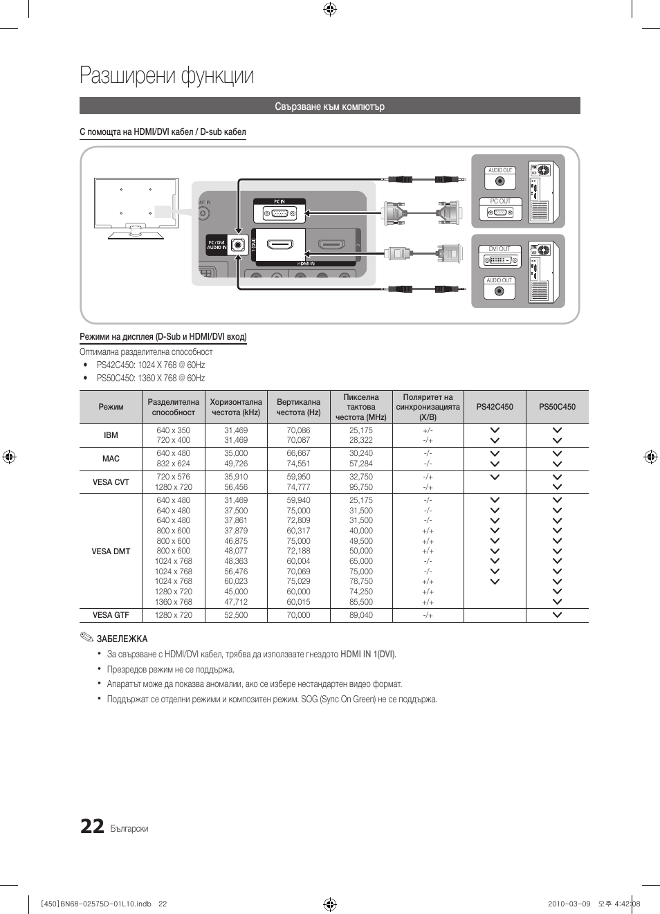 Разширени функции | Samsung PS42C450B1W User Manual | Page 182 / 401
