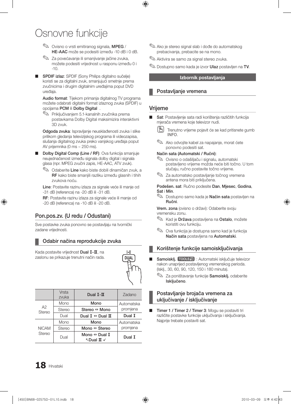 Osnovne funkcije | Samsung PS42C450B1W User Manual | Page 218 / 401